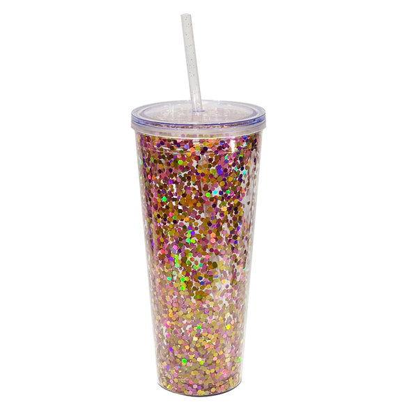 Classic Glitter Tapa Transparente 710 ml. - Rosa/Dorado