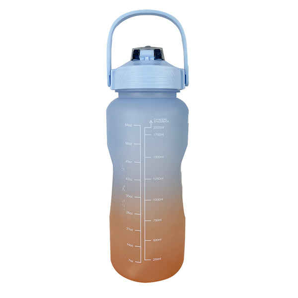 Botella Motivadora 64 oz. - Celeste/Naranja
